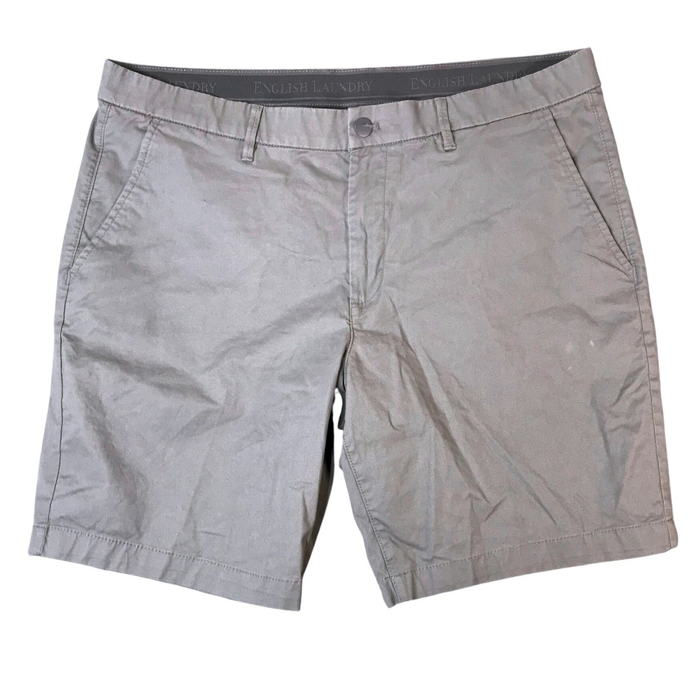 English Laundry Shorts Men Gray Flat Front Cotton Blend 38 Regular Casual Summer